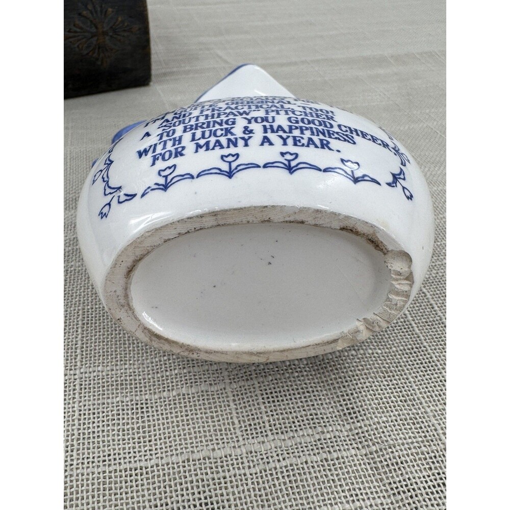 Vintage Blue & White Ceramic Left Handed Southpaw Pitcher Oregon Dutch Windmill - Picture 10 of 11